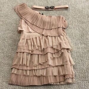 BCBGMaxAzria Blush Layered Ruffle Dress with Belt (Like New)